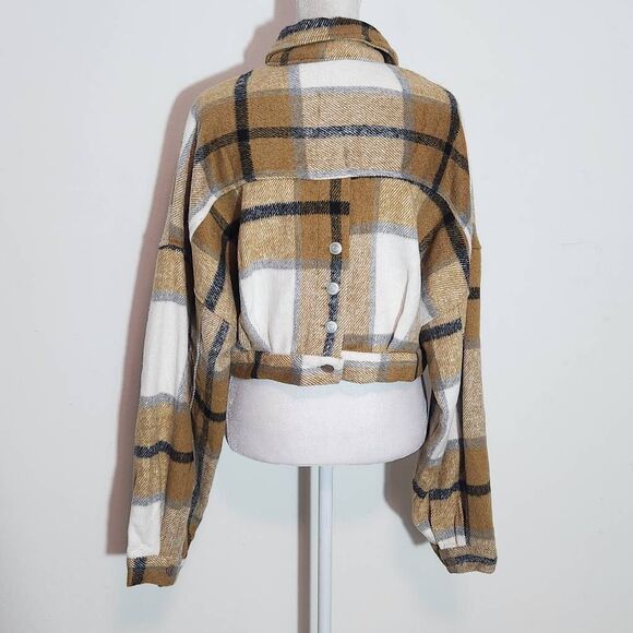 HYFVE Brown Plaid Cropped Jacket NWOT Size Large Brown Plaid Jacket - Picture 5 of 11